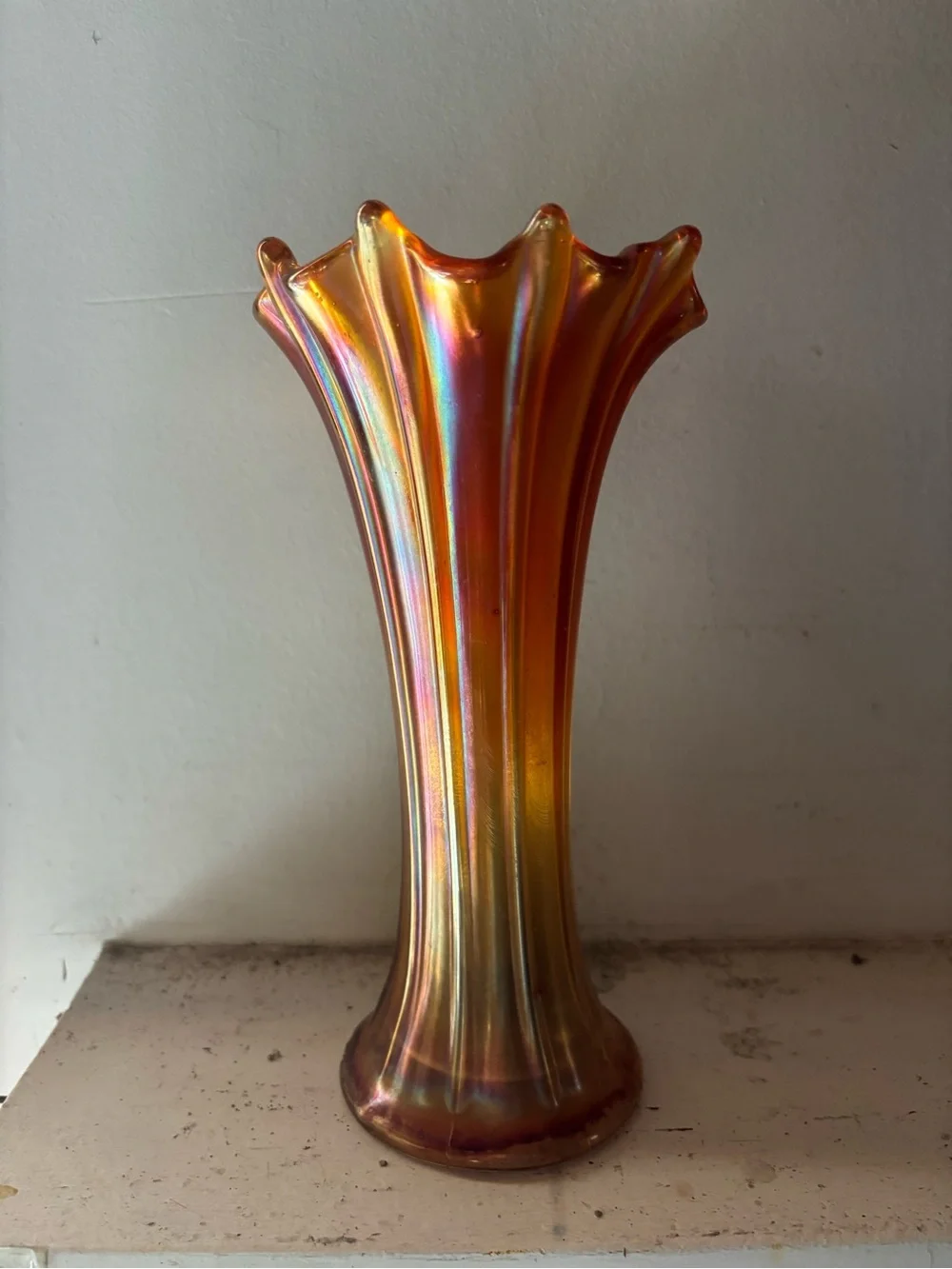 Vintage Carnival Glass fluted Vase-Home Accents